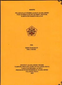 Pelaksanaan pembelajarn Agama Hindu pada kurikulum 2013 di SMKN 1 Buntok Kabupaten Barito Selatan