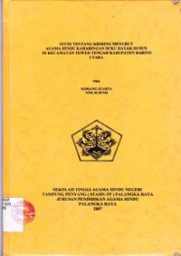 Studi Tentang Kriring Menurut Agama Hindu Kaharingan Suku Dayak Dusun Di Kecamatan Teweh Tengah Kabupaten Barito Utara