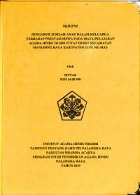 Pengaruh Jumlah Anak dalam Keluarga Terhadap Prestasi Siswa Pada Mata Pelajaran Agama Hindu Di SDN Putat Durei Kecamatan Manuhing Raya Kabupaten Gunung Mas