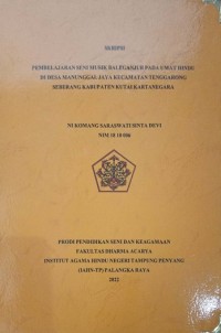 Pembelajaran Seni Musik Baleganjur Pada Umat Hindu Di Desa Manunggal Jaya Kec. Tenggarong Seberang Kab. Kutai Kertanegara