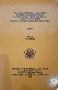 Nilai-nilai Pendidikan Agama Hindu dalam Ritual Mampunduk hajat pada Masyakarat Hindu Keharingan Di Desa Tumbang Jutuh Kec. Rungan Kab. Gunung Mas