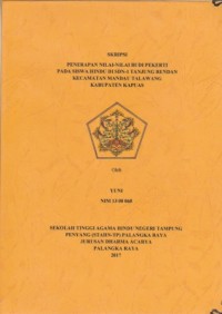 Penerapan nilai-nilai budi pekerti pada siswa Hindu di SDN-1 Tanjung Rendan kec.Mandau Talawang kab.Kapuas