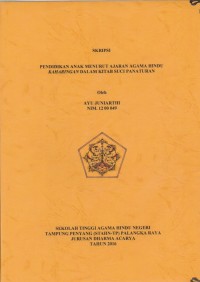 Pendidikan Anak Menurut Ajaran Agama Hindu Kaharingan Dalam Kitab Suci Panaturan
